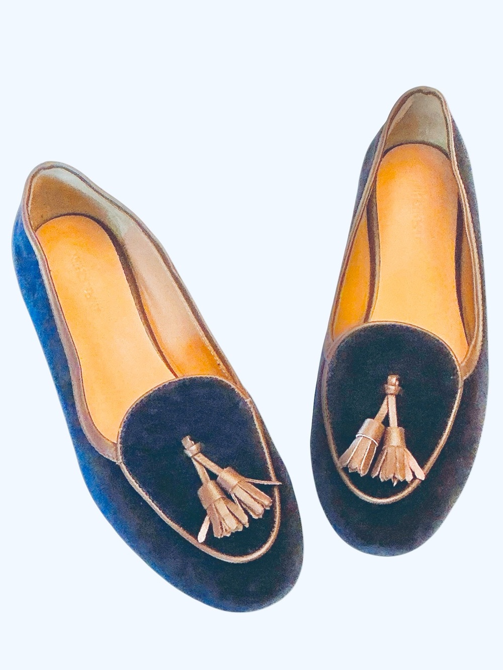 J.McLauglin Cecily Loafers Navy Blue Velvet Tassel Slip-on Flats Size 8